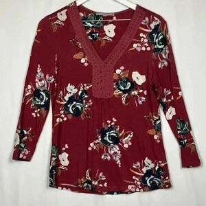 Daniel Rainn Womens Elura Top Rust S Floral Vneck Lace Knit Boho Versatile NWOT